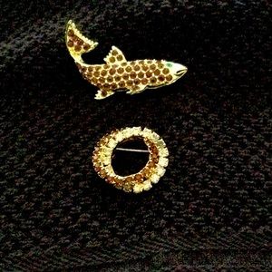 Fish brooch and Intertwined circle brooch. Selling 2 pcs as one sale